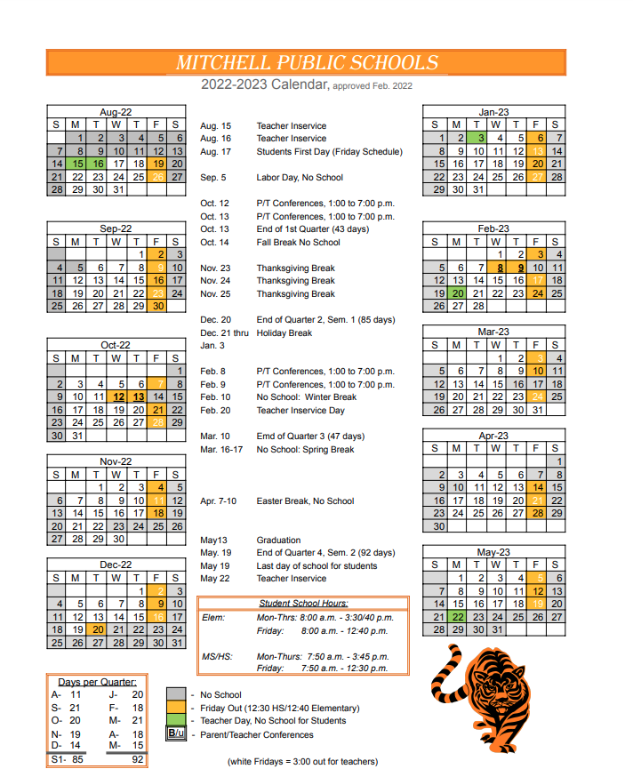 2022 2023 Mitchell School Calendar Mitchell Public Schools